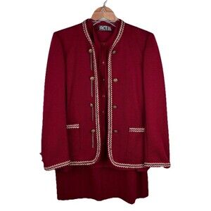 VTG 80s Women’s Old Money Old Lady Sz 10 Jacket Skirt Shirt 3 Piece Suit